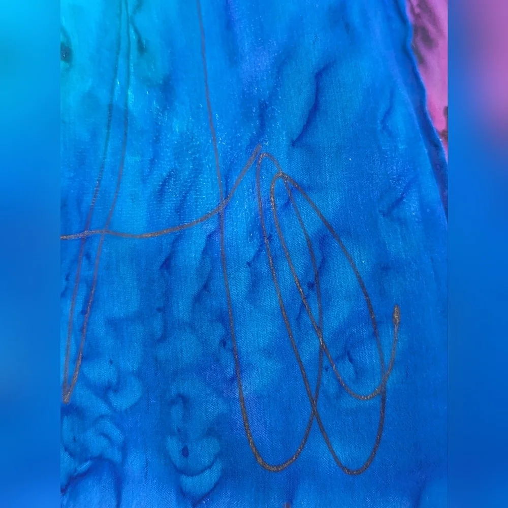 Artisan Silk Scarf Jewel Toned Hand Dyed Vibrant Multicolor Skinny Gold Accents
